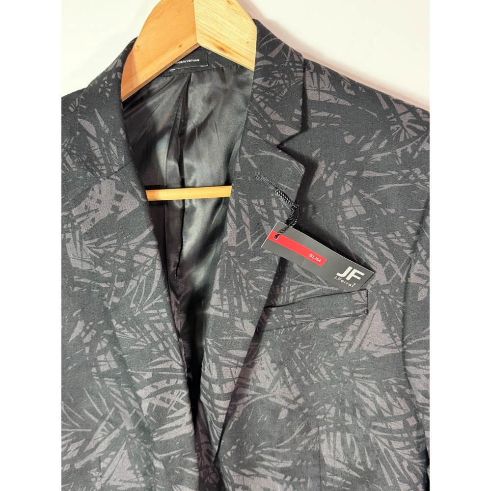 J.Ferrar Slim Fit Blazer Mens 40 Long Black Palm Print Linen Cotton Sport Coat‎
